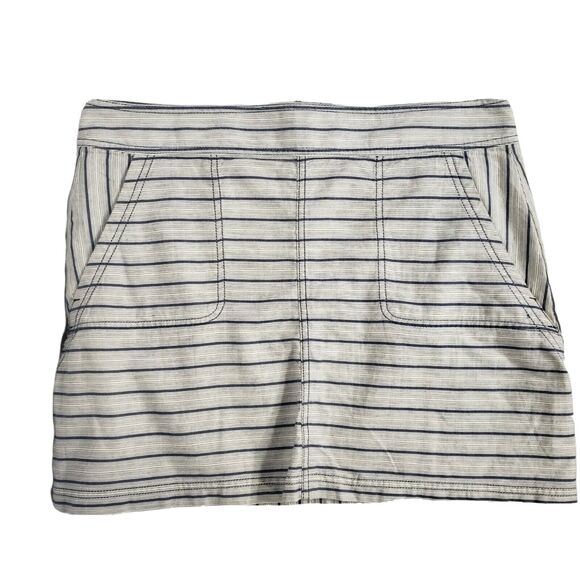 Purnell Womens Mini Skirt Sz 10/30 Indigo Beige Striped Pockets Contrast Stitch - Picture 1 of 9